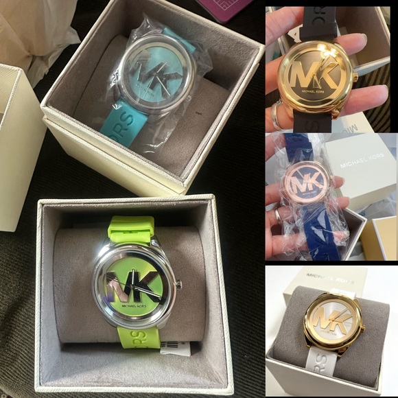 Michael Kors 42mm Stainless Steel Case blue Silicone Janelle Three-Hand Watch - Picture 1 of 16